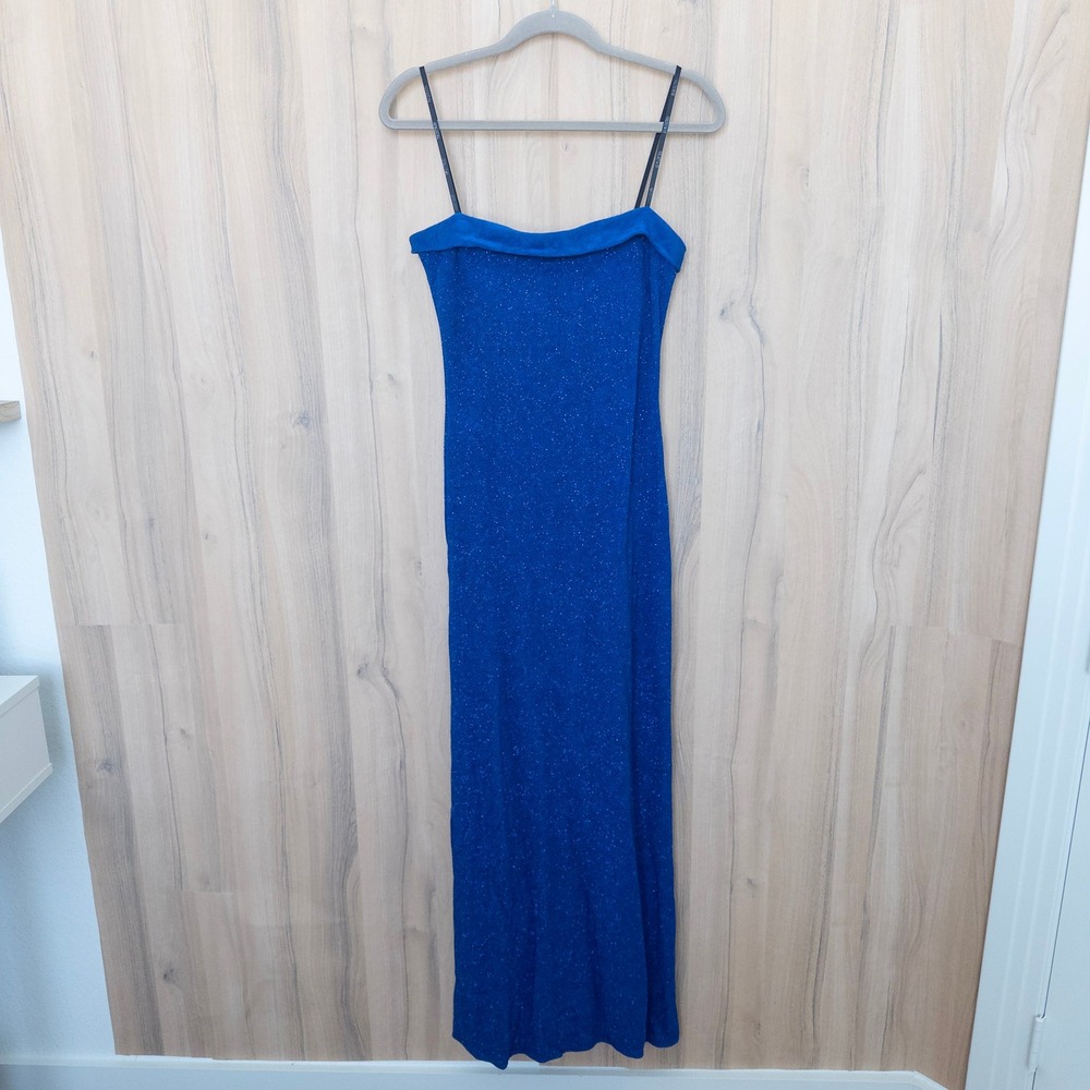Vintage Night Way Strapless Maxi Dress 8 Blue Glitter Sparkle Formal Y2K Prom